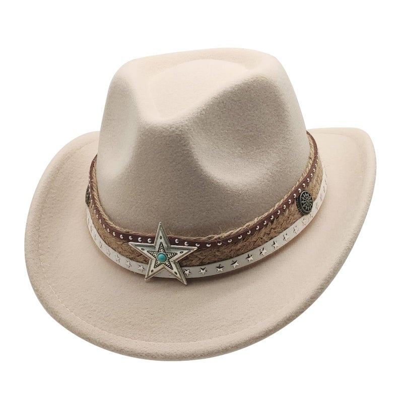 Willheoy Kids Cowboy Hat for Boys Girls Western Cowgirl Hat with Buckle Belt Wide Brim Fedora Hat Dress Up Costume Beige - Image 3
